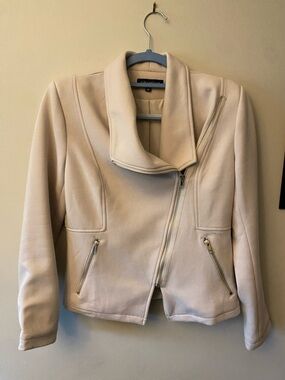 Gibson Cream Asymmetric Zip Leather Jacket